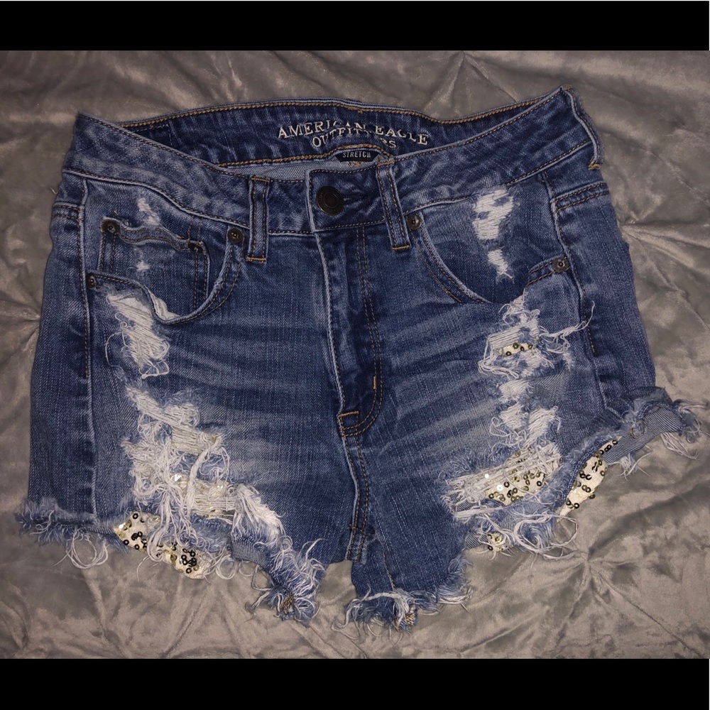 American Eagle destroyed denim shorts